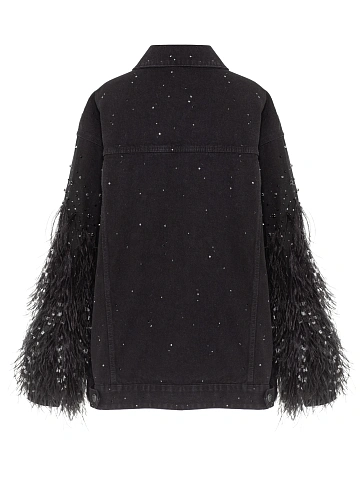 Black Feathers & Rhinestones Denim Jacket, 2