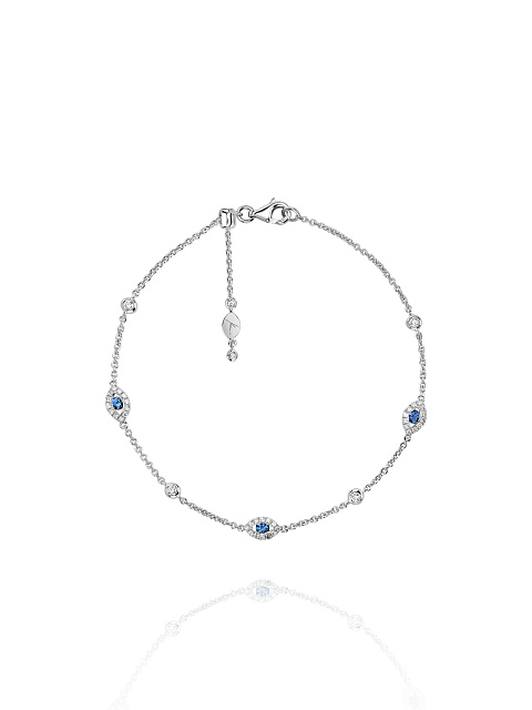 White gold bracelet with sapphires and round brilliant-cut diamonds, 1