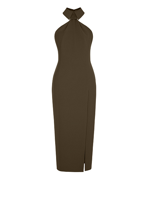 Khaki Green Sleeveless Midi Dress, 1 Khaki Green Sleeveless Midi Dress, 1