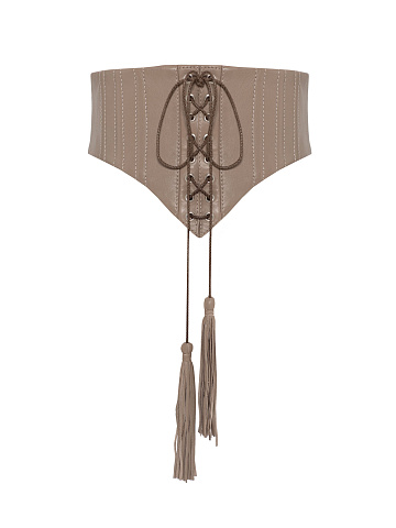 Beige leather lace-up corset belt, 1