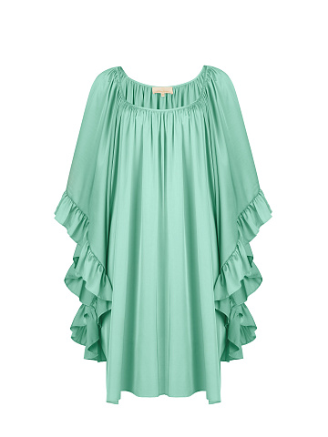 Turquoise Rayon Ruffled Mini Dress, 1