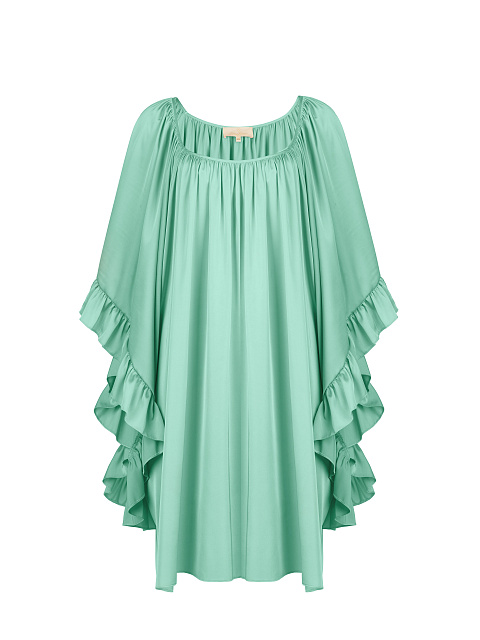 Turquoise Rayon Ruffled Mini Dress, 1 Turquoise Rayon Ruffled Mini Dress, 1