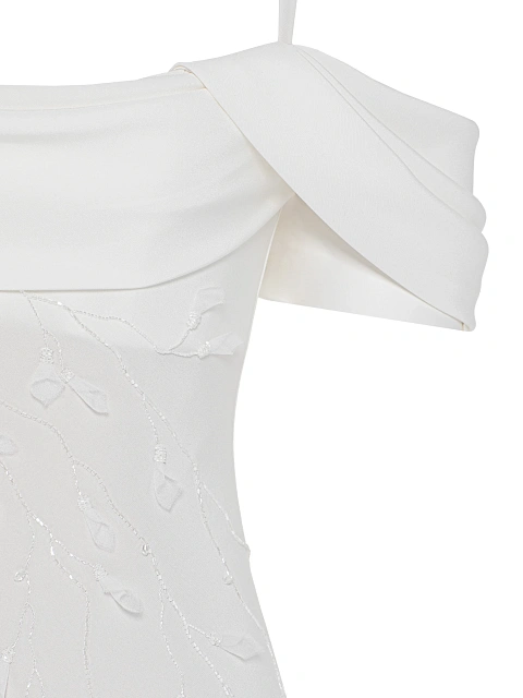 White Beaded Flowers Silk Maxi Dress, 4 White Beaded Flowers Silk Maxi Dress, 4