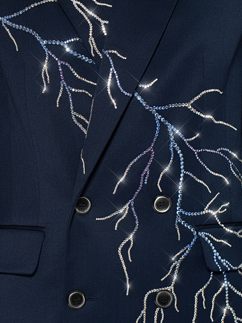 Blue Rhinestones Wool Pant Suit, 6