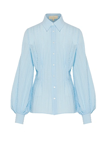 Blue Cotton Blouse With Puff Sleeves, 1