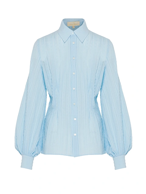 Blue Cotton Blouse With Puff Sleeves, 1 Blue Cotton Blouse With Puff Sleeves, 1