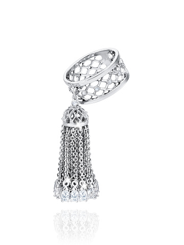 White Gold & Clear Topaz Tassel Ring, 1