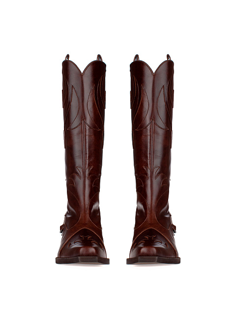 Dark Brown Leather Embroidered Cowboy Boots, 2