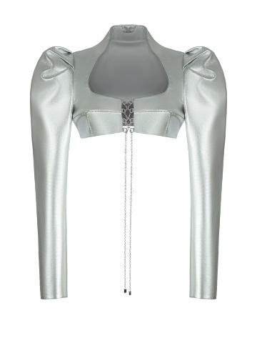 Silver Leather Cropped Blazer, 1