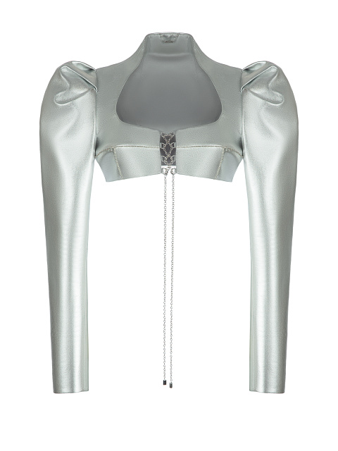 Silver Leather Cropped Blazer, 1