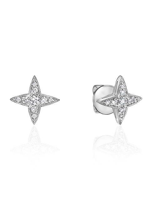 White gold stud earrings with round-cut diamonds, 1