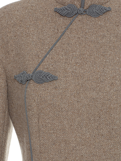 Beige Wool Midi Dress With Mink Fur Cuffs, 3