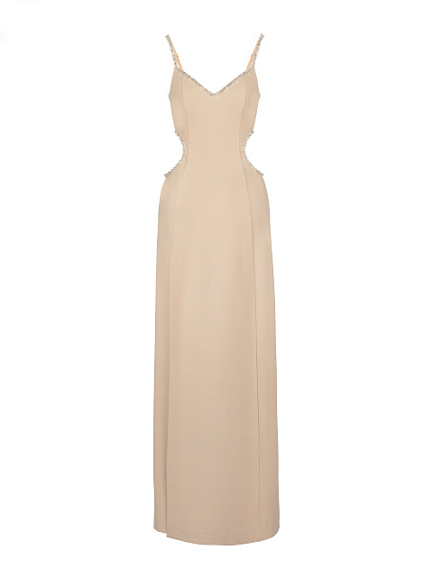 Crystals Embellished Beige Cut Out Maxi Dress, 1 Crystals Embellished Beige Cut Out Maxi Dress, 1
