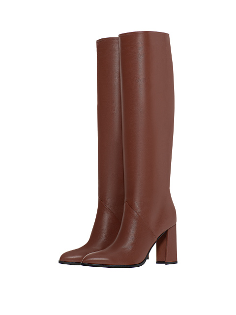 Brown Leather Heeled Long Boots, 1