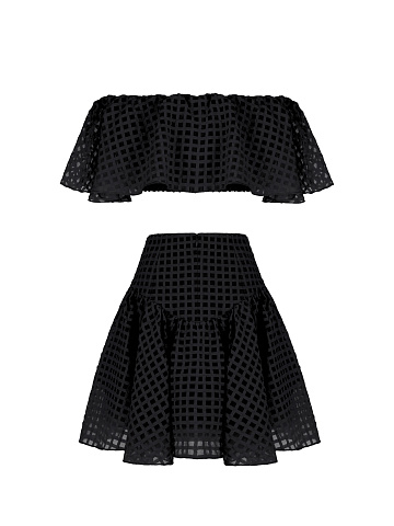Black Checked Chiffon Top & Mini Skirt, 2