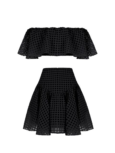 Black Checked Chiffon Top & Mini Skirt, 2 Black Checked Chiffon Top & Mini Skirt, 2