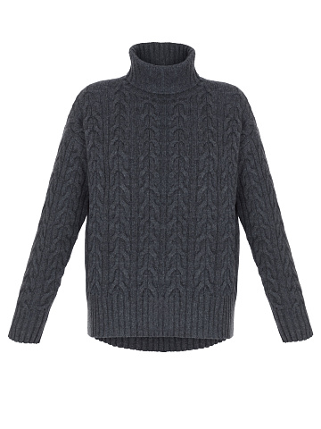 Dark Gery Cashmere Cable Knit Sweater, 1