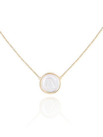 Bead Rock Crystal & Rock Crystal & "A" Letter Gold Necklace, 1