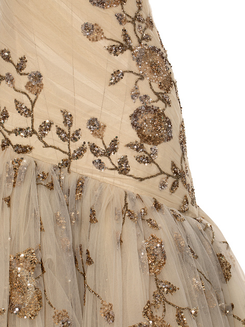 Beige Asymmetric Embroidered Mesh Maxi Dress, 4 Beige Asymmetric Embroidered Mesh Maxi Dress, 4