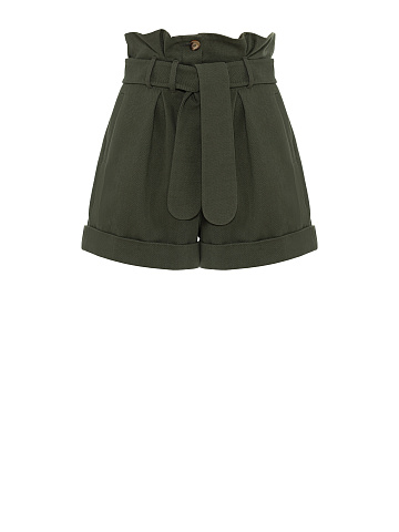 Khaki denim shorts with embroidery, 1