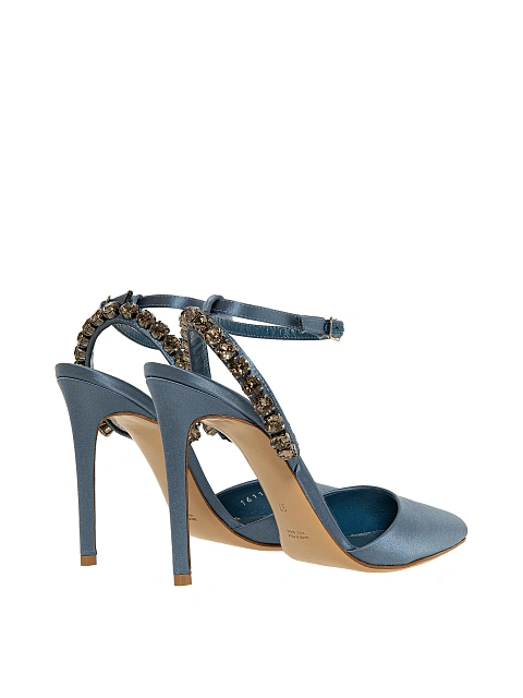 Graphite satin pumps with pointed toe and rhinestones, 3