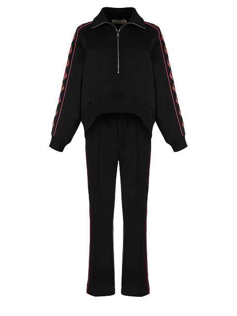 Black & Hot Pink Lily Embroidered Jersey Suit, 1 Black & Hot Pink Lily Embroidered Jersey Suit, 1