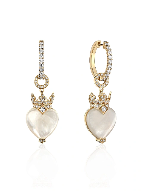 Yellow gold earrings with mother-of-pearl and diamonds, 1