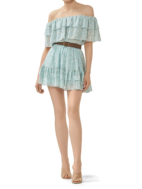 Light Blue Flower Printed Off Shoulder Mini Dress, 6 Light Blue Flower Printed Off Shoulder Mini Dress, 6