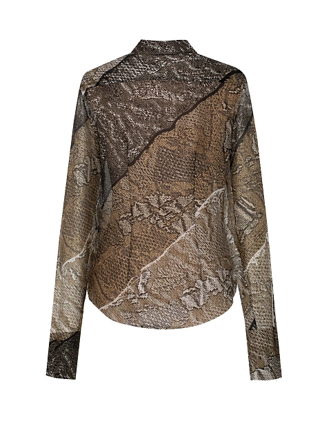 Brown Snake Skin Print Chiffon Blouse, 2 Brown Snake Skin Print Chiffon Blouse, 2