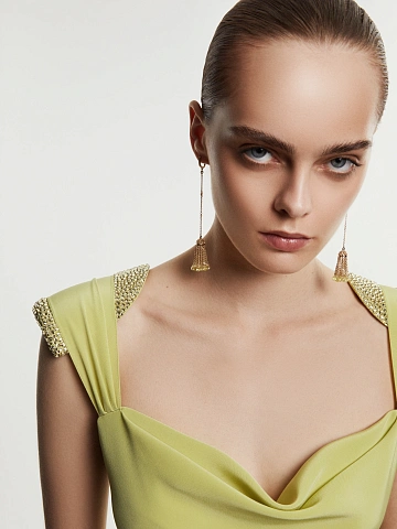 Briolette Lemon Quartz, Round Topaz & Gold Tassel Earrings, 2