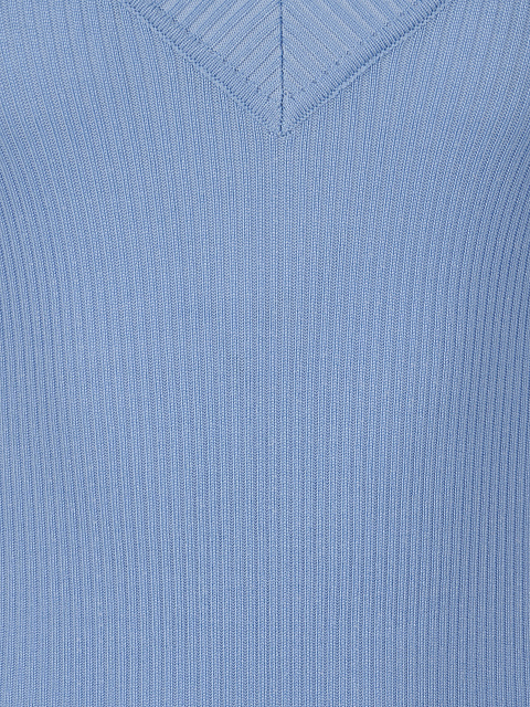 Sky Blue Ribbed Cotton V-Neck Bodysuit, 3 Sky Blue Ribbed Cotton V-Neck Bodysuit, 3