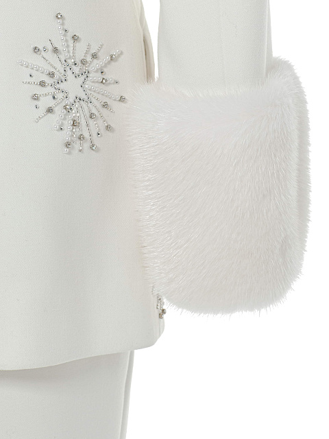 White three-piece suit with embroidery and mink cuffs, 7 White three-piece suit with embroidery and mink cuffs, 7