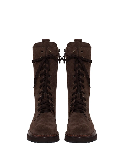 Dark Brown Suede Lace Up Boots, 2