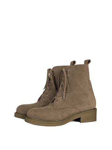 Olive Suede Lace Up Boots, 1