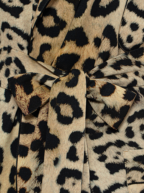 Beige Leopard Shirt & Pants Pajama Set, 4