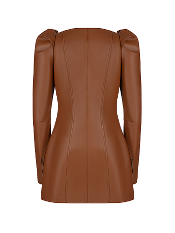 Brown Leather Mini Dress, 2