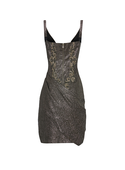 Embroidered Metallic Leather Mini Dress, 2 Embroidered Metallic Leather Mini Dress, 2
