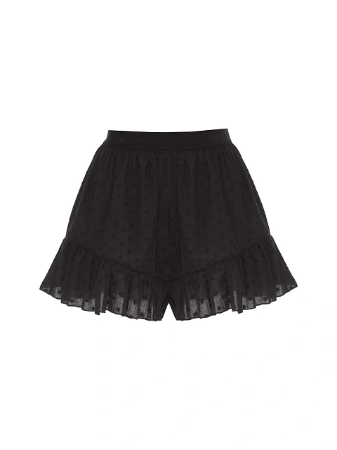 Black set with tie-front top and ruffled shorts, 3 Black set with tie-front top and ruffled shorts, 3