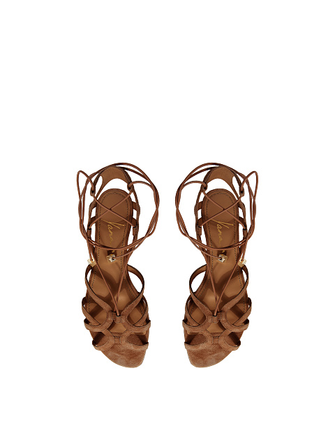 Brown Suede Flat Sandals, 4