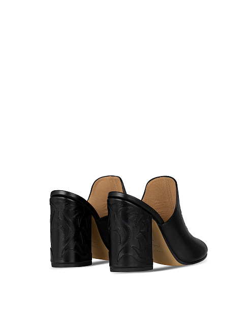 Black Leather Heeled Mules, 3