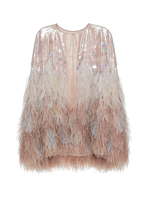 Chiffon cape with feathers, 1