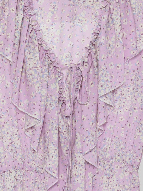 Lilac mini dress with floral print and ruffles, 3 Lilac mini dress with floral print and ruffles, 3