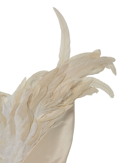 Beige Open Shoulder Feather Silk Maxi Dress, 5 Beige Open Shoulder Feather Silk Maxi Dress, 5