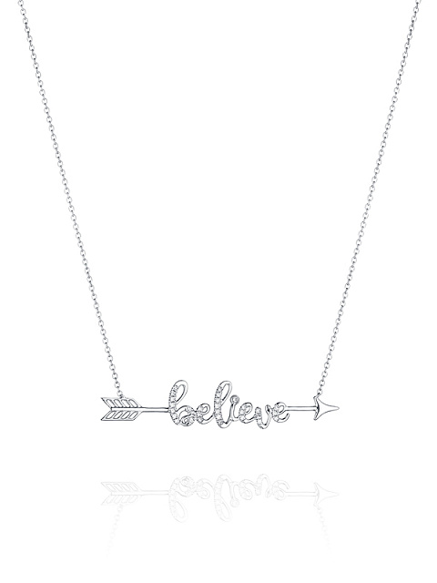 Necklace with “Believe” pendant in white gold with diamonds, 1