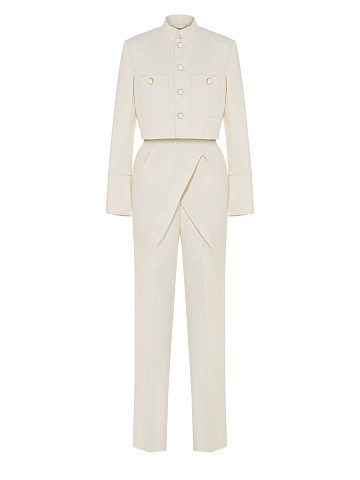 Milk Wool Two-piece Suit With A Cropped Jacket, 1