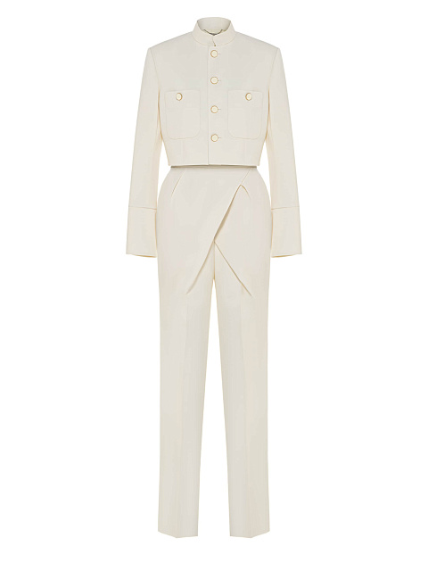 Milk Wool Two-piece Suit With A Cropped Jacket, 1