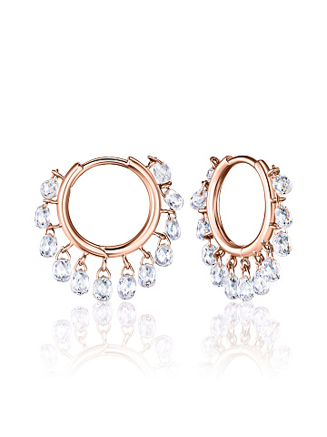 Rose gold hoops with briolette-cut diamonds, 1