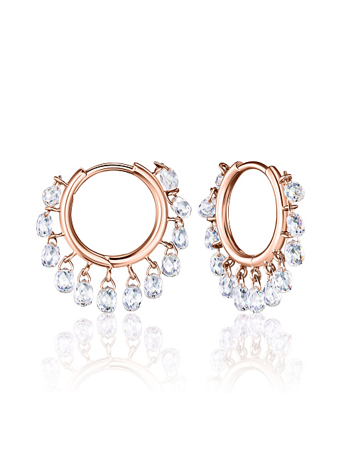 Rose gold hoops with briolette-cut diamonds, 1