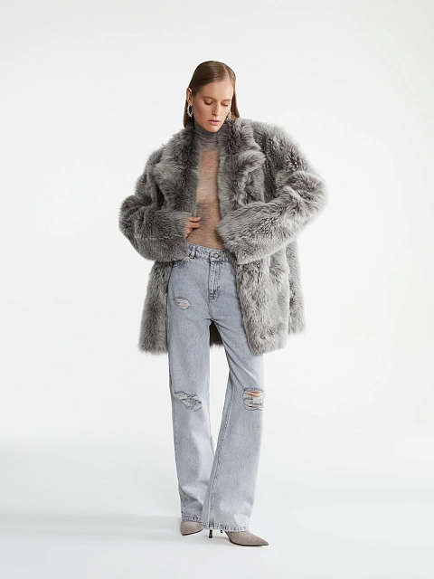 Gray Cropped Sheepskin Coat, 11 Gray Cropped Sheepskin Coat, 11