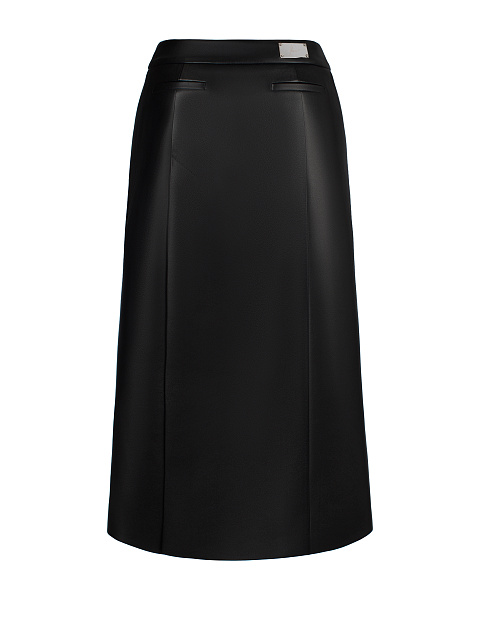 Black Leather Wrap Midi Skirt , 3
